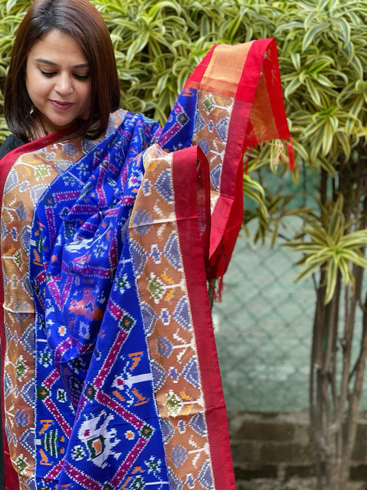 Blue Handwoven Ikat Patola Dupatta in Pure Silk - Masakalee