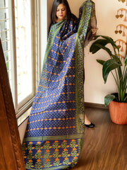 Blue Handwoven Jamdani Dupatta in Pure Muslin - Chanderi - Masakalee