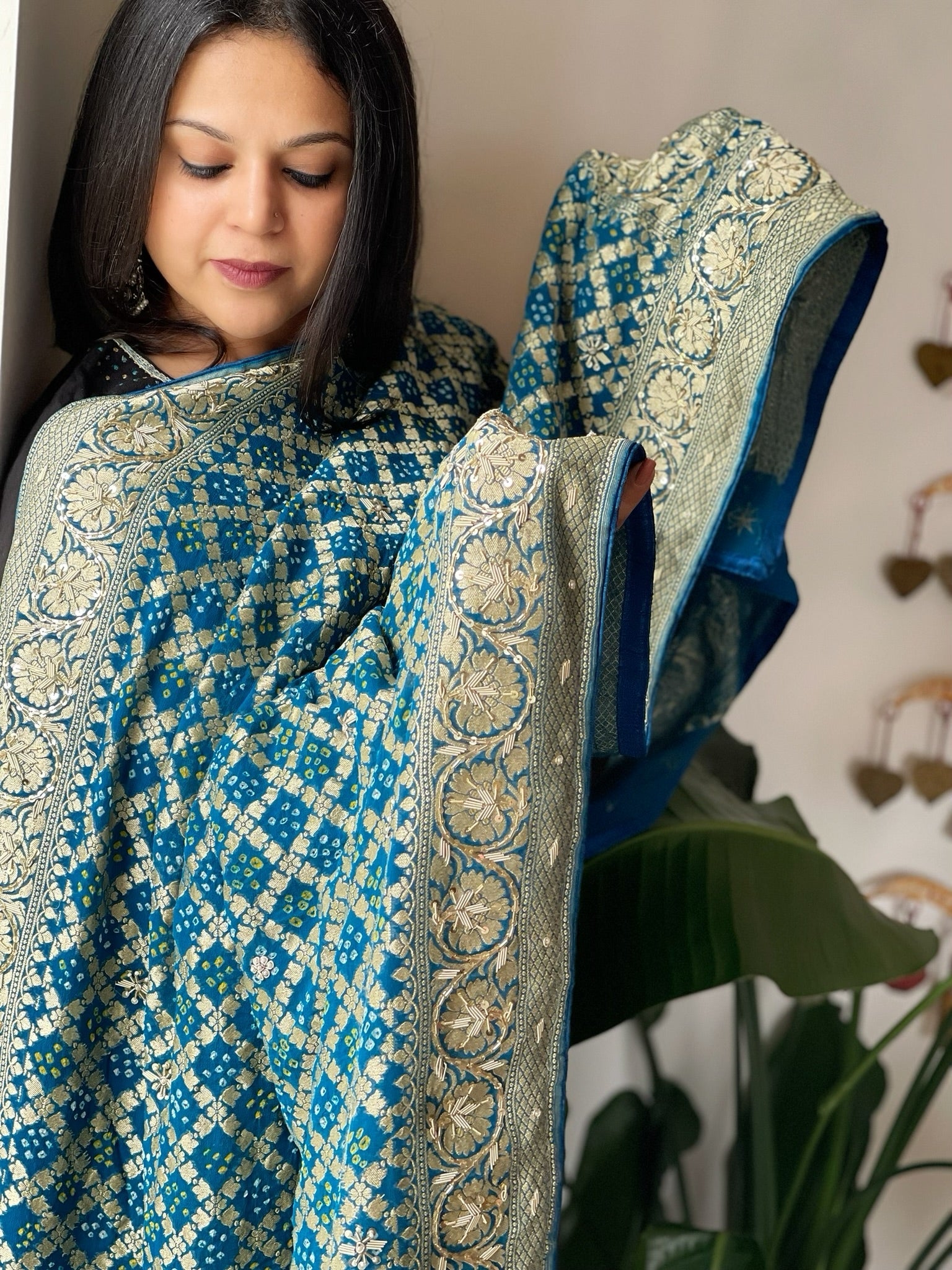 Blue Handwoven NeemZari Bareek Bandhani with Dabka Handwork in Pure Georgette - Masakalee