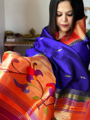 Blue Handwoven Paithani Dupatta in Pure Silk - Masakalee