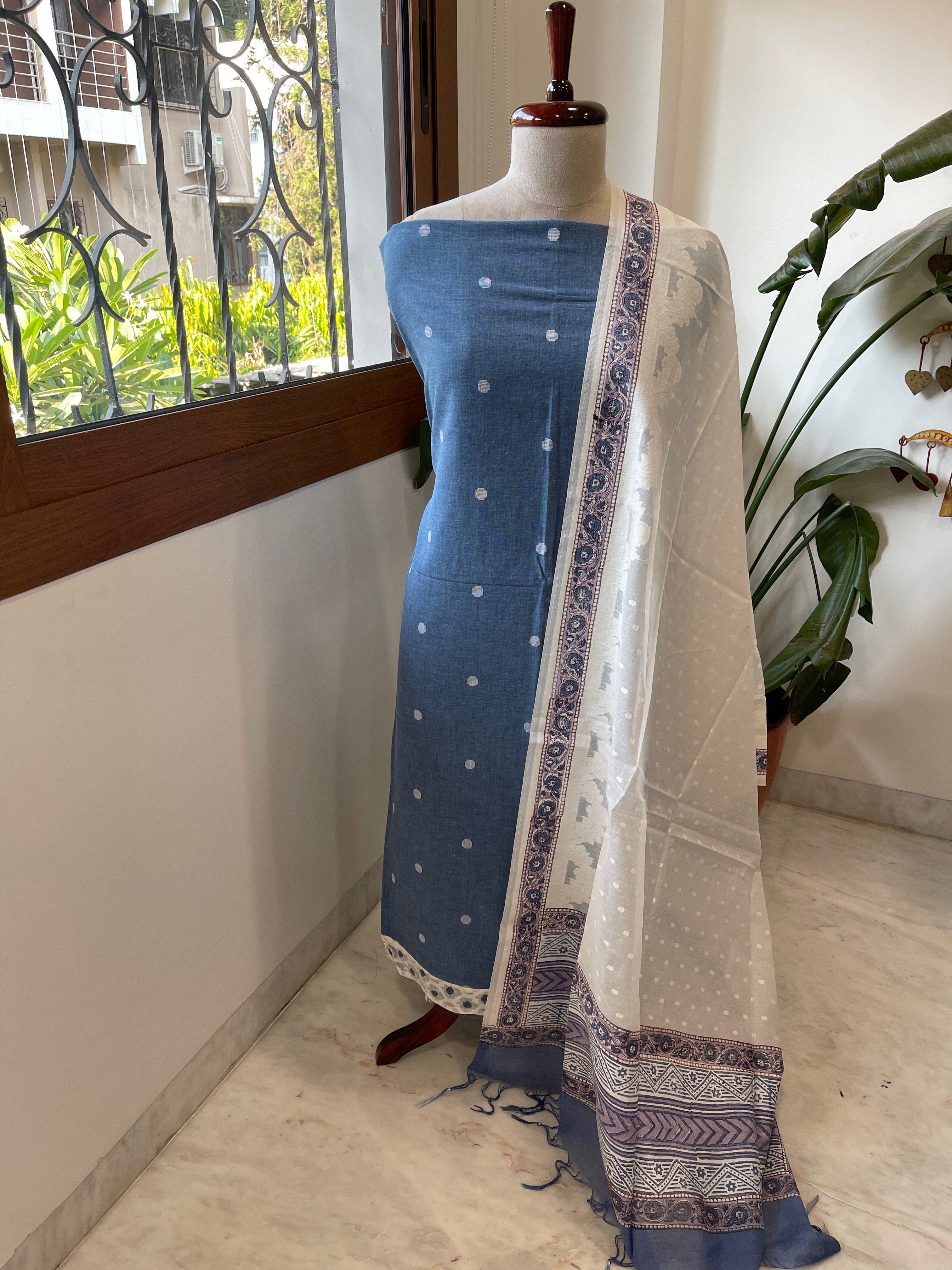 Blue Handwoven Suit Sets in Pure Cotton - Masakalee
