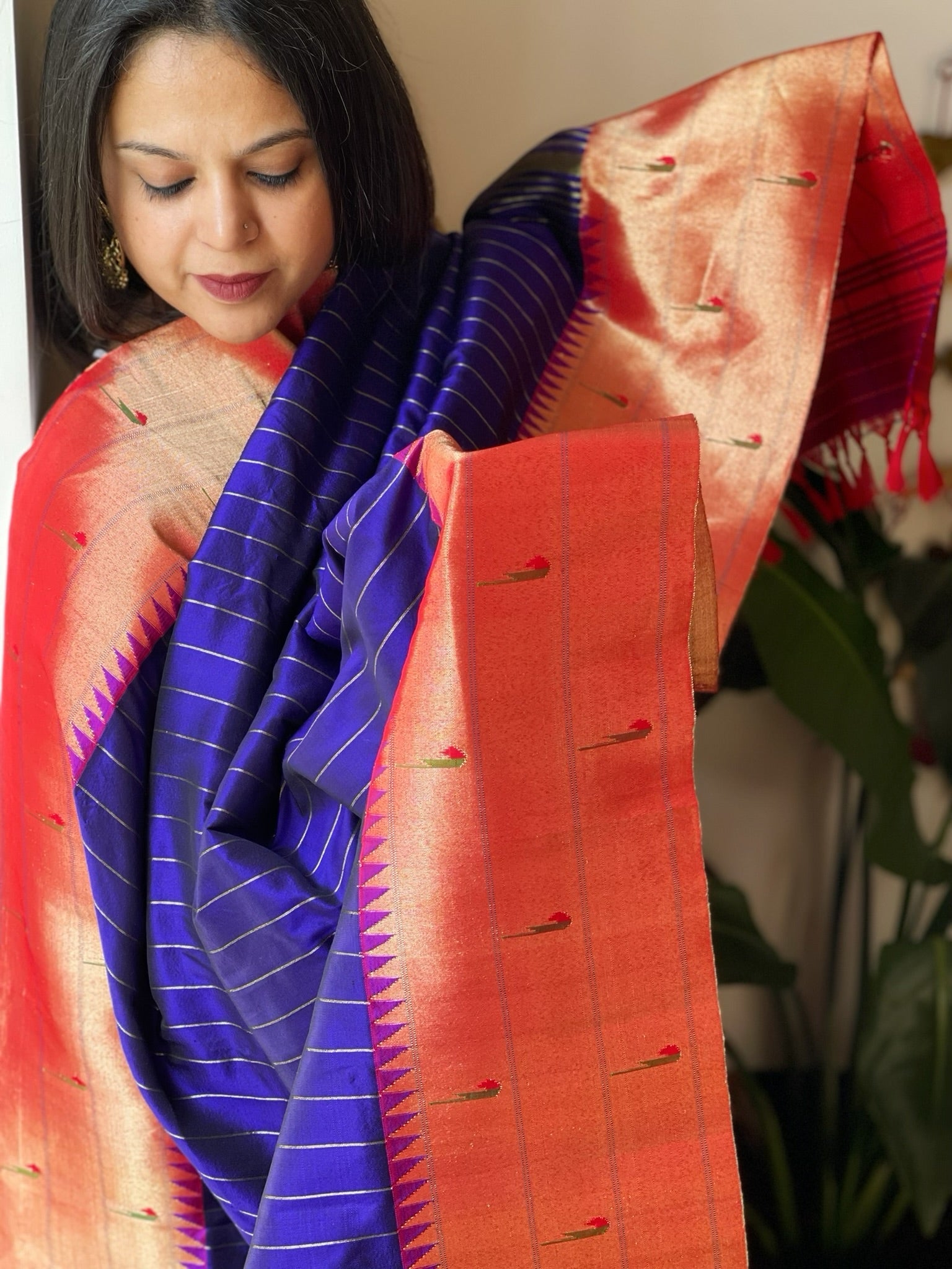 Blue Handwoven Triple Zari Border Paithani Dupatta in Pure Silk - Masakalee