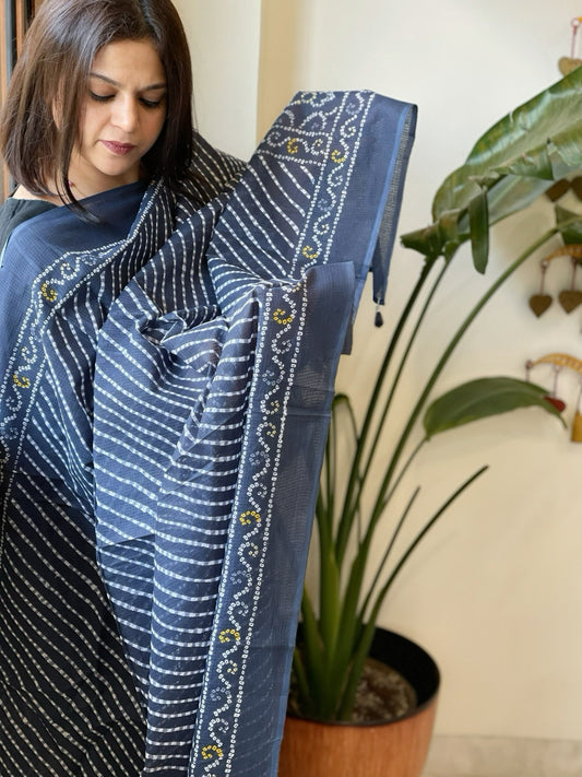 Blue Kota Cotton Handblock Printed Dupatta - Masakalee