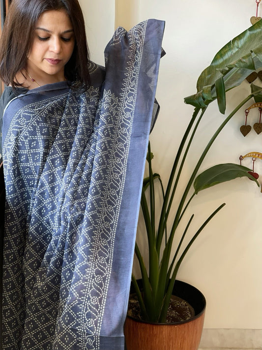 Blue Kota Cotton Handblock Printed Dupatta - Masakalee