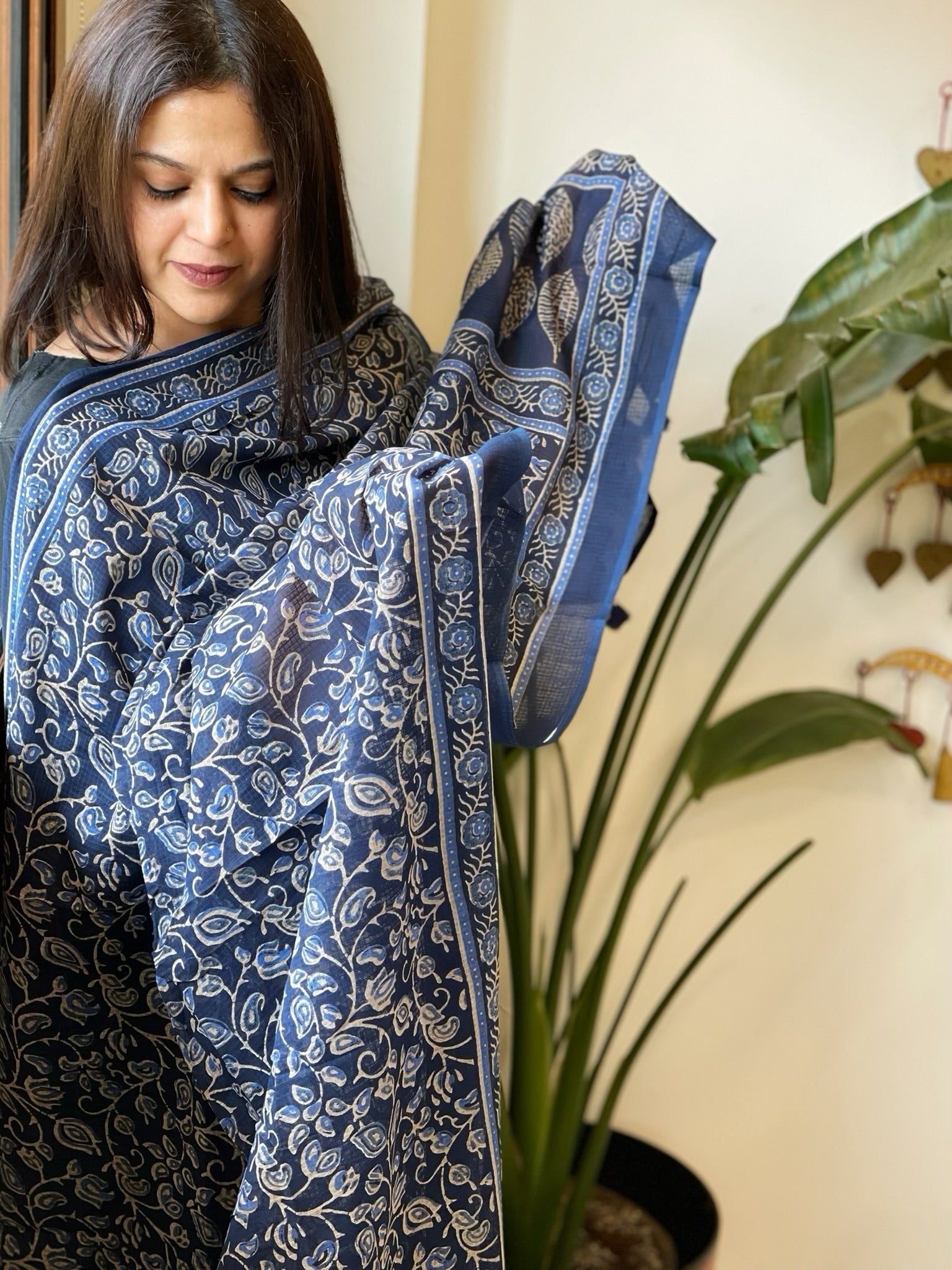 Blue Kota Cotton Handblock Printed Dupatta - Masakalee
