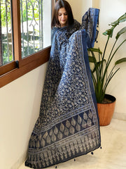 Blue Kota Cotton Handblock Printed Dupatta - Masakalee
