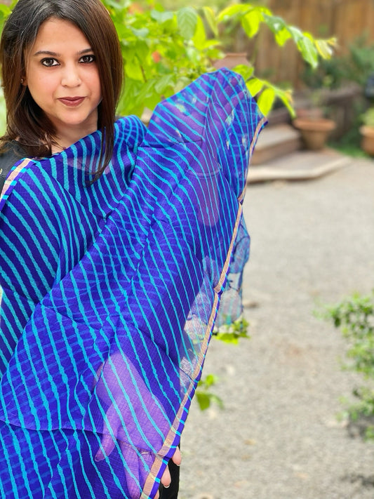 Blue Kota Silk Leheriya Dupatta - Masakalee