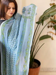 Blue Mul Cotton Handblock Printed Dupatta - Masakalee
