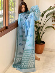 Blue Mul Cotton Handblock Printed Dupatta - Masakalee