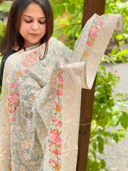 Blue Parsi Gara Embroidery Dupatta in Georgette - Masakalee