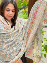 Blue Parsi Gara Embroidery Dupatta in Georgette - Masakalee