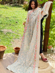 Blue Parsi Gara Embroidery Dupatta in Georgette - Masakalee