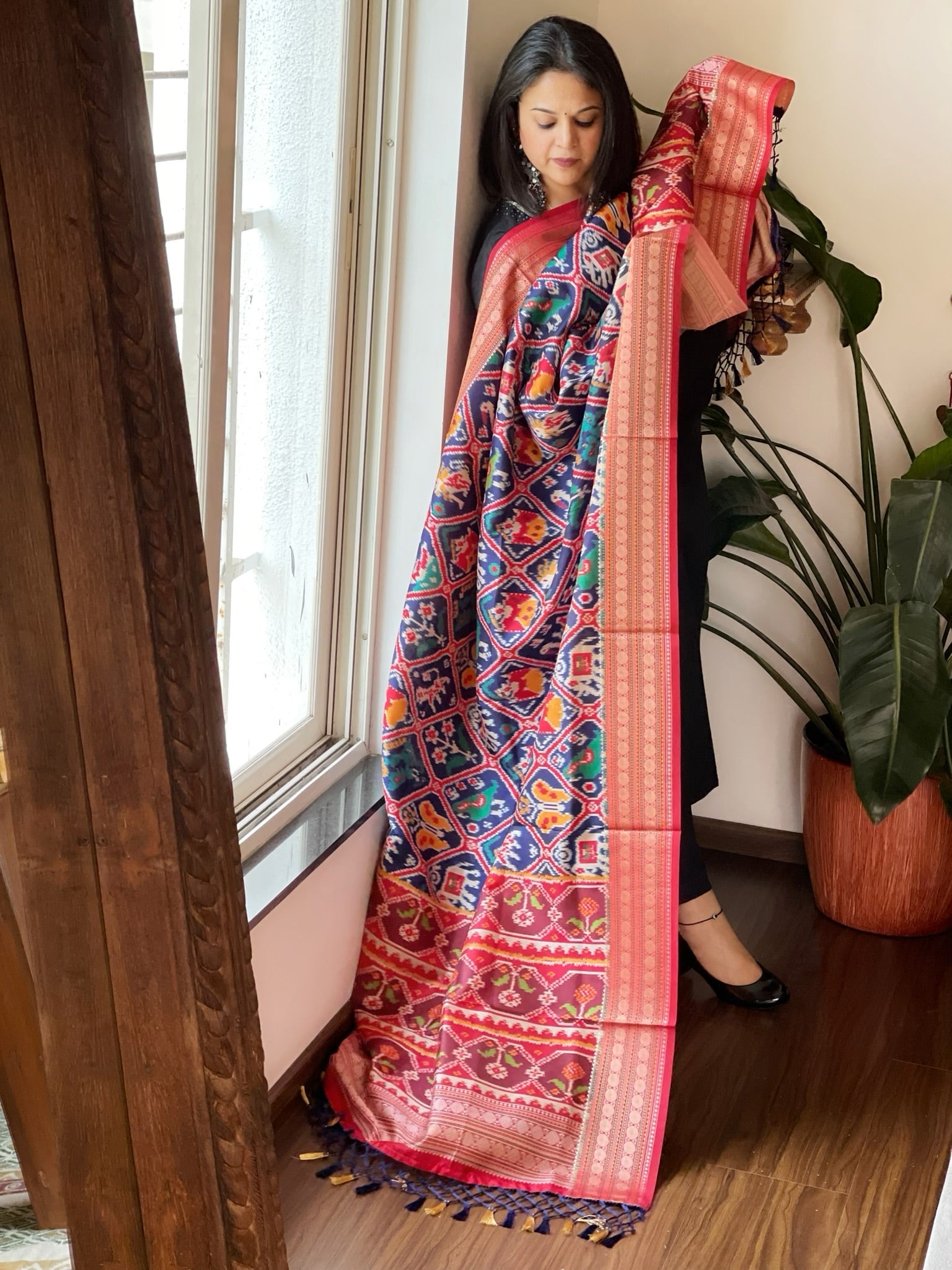 Blue Printed Patola Dupatta in Fine Art Silk - Masakalee