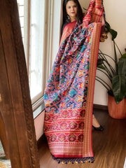 Blue Printed Patola Dupatta in Fine Art Silk - Masakalee