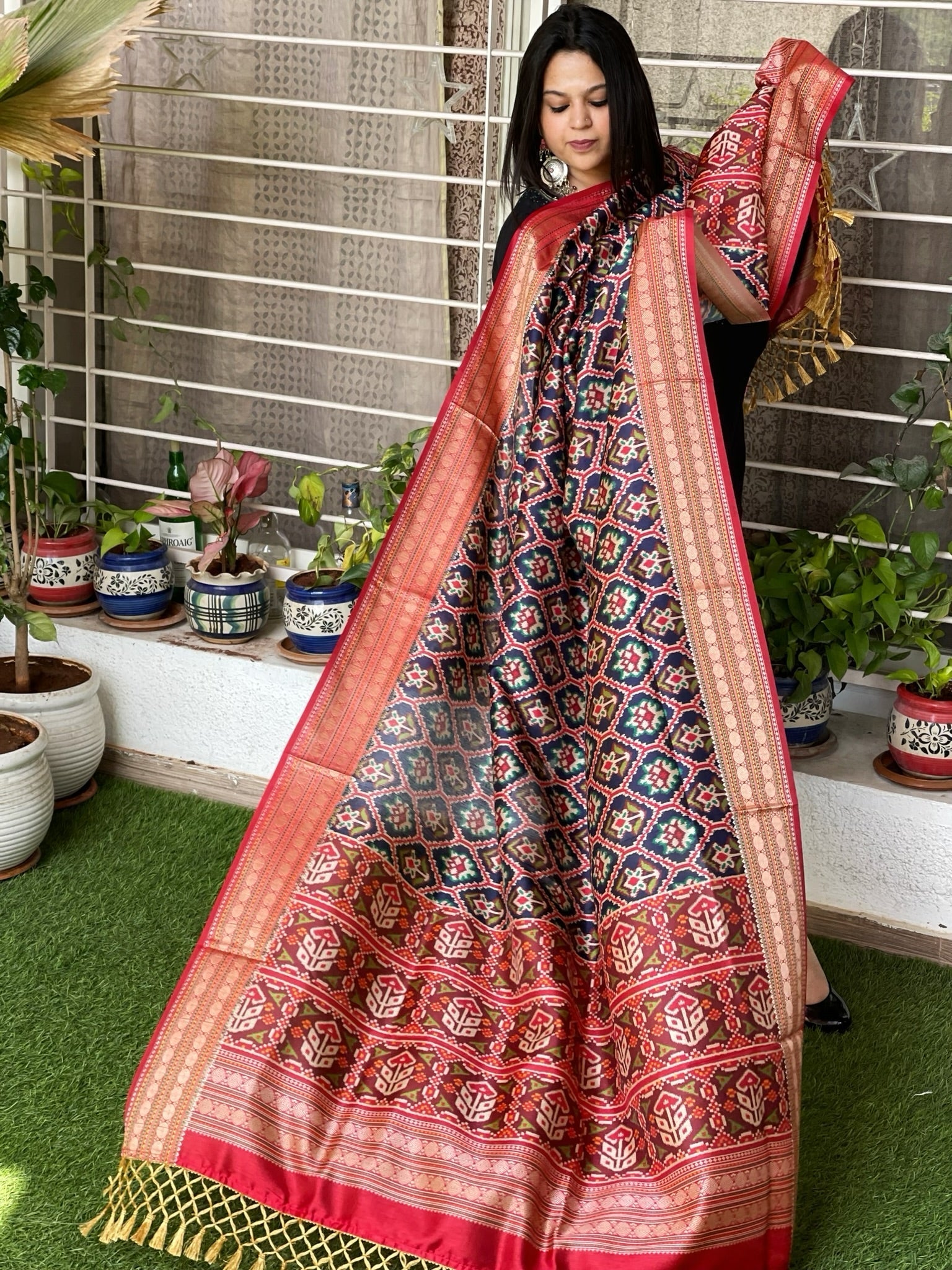 Blue Printed Patola Dupatta in Fine Art Silk - Masakalee