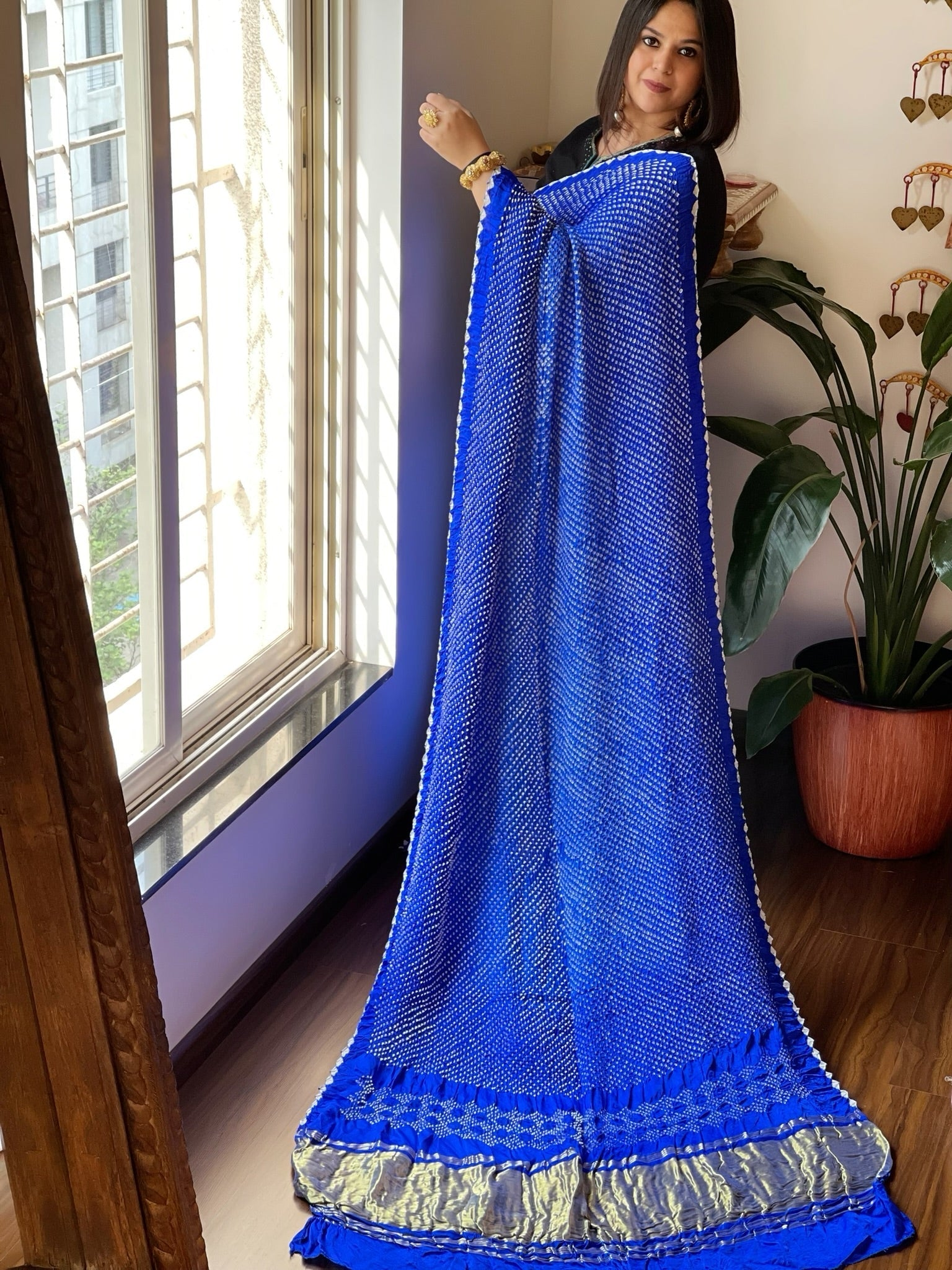 Blue Rai Bandhej Saree in Pure Gajji Silk with Zari Pallu - Masakalee