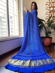 Blue Rai Bandhej Saree in Pure Gajji Silk with Zari Pallu - Masakalee