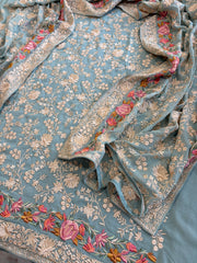 Blue Suit Set with Parsi Gara Embroidery in Georgette - Masakalee