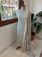 Blue Suit Set with Parsi Gara Embroidery in Georgette - Masakalee
