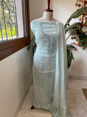 Blue Suit Set with Sequin ad Knot handwork in Mul Chanderi - Masakalee