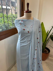 Blue Suit Set with Thread and Sequin Embroidery in Pure Cotton - Masakalee