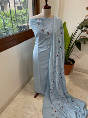 Blue Suit Set with Thread and Sequin Embroidery in Pure Cotton - Masakalee