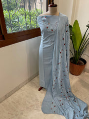Blue Suit Set with Thread and Sequin Embroidery in Pure Cotton - Masakalee