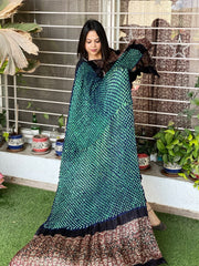 Blue with Teal Kodi Bandhani with Ajrakh Dupatta in Pure Gajji Silk - Masakalee