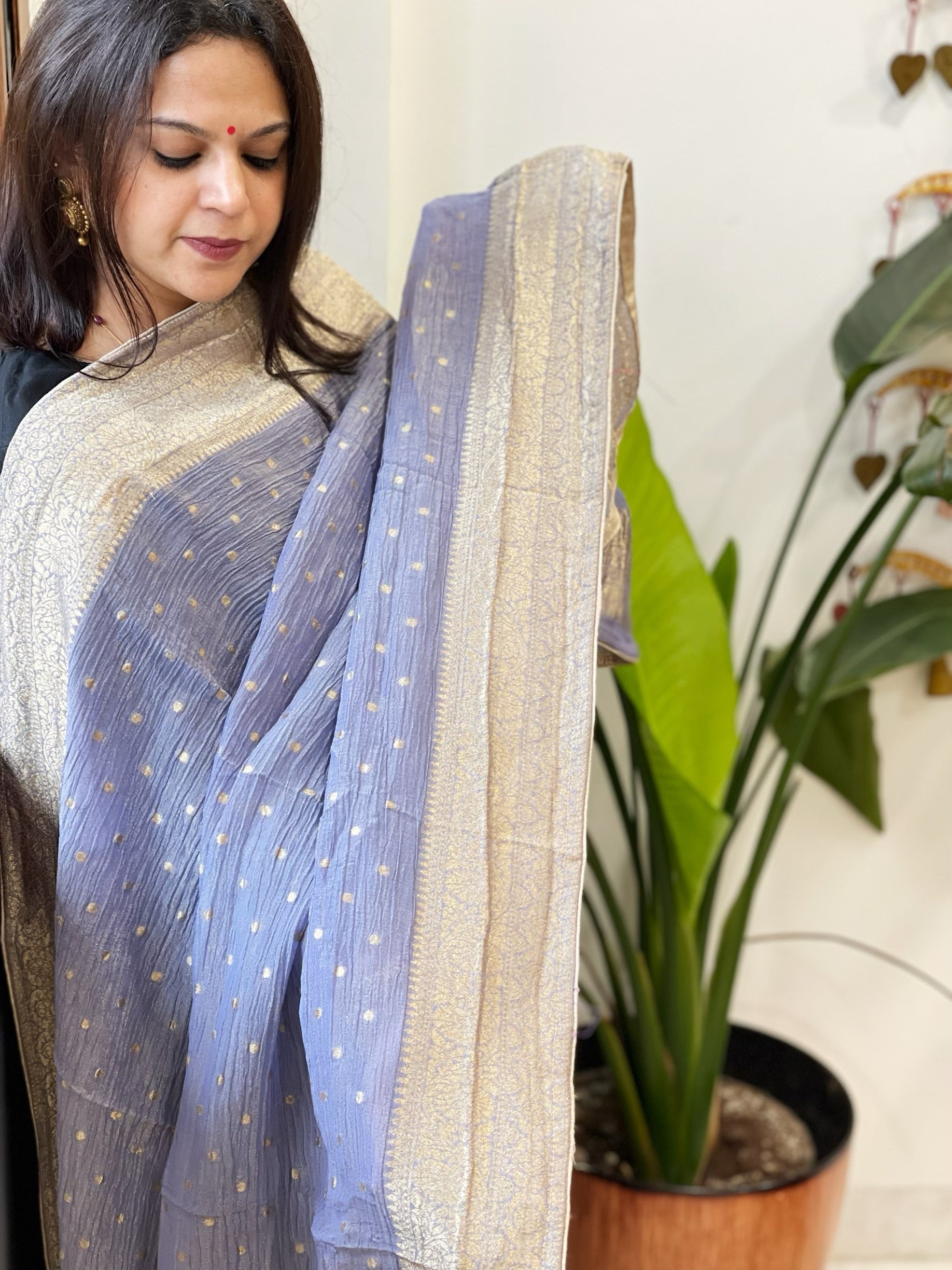 Blue Woven Banarasi Dupatta in Tissue - Masakalee