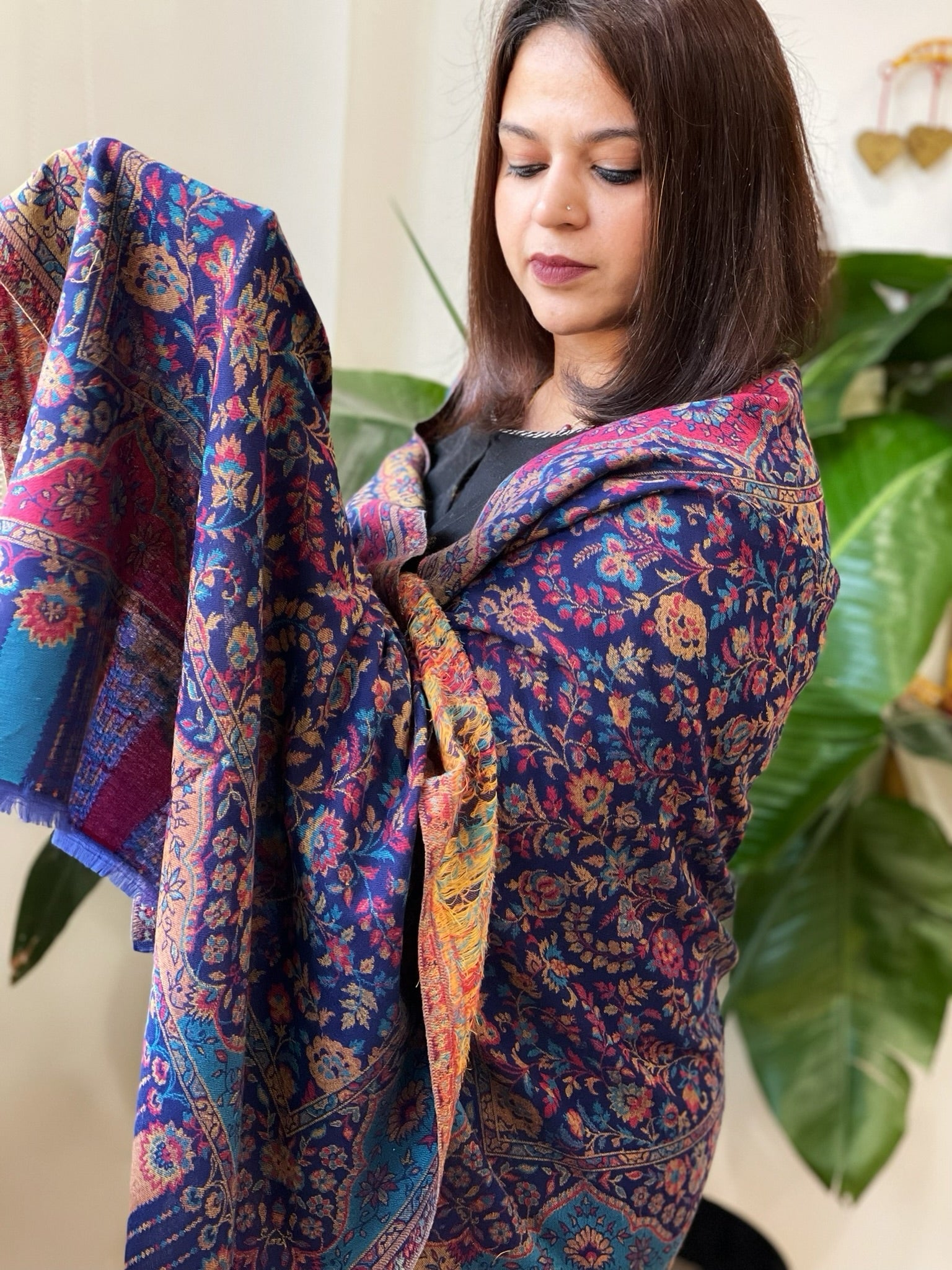 Blue Woven Kaani Jaal Pashmina Stole - Masakalee