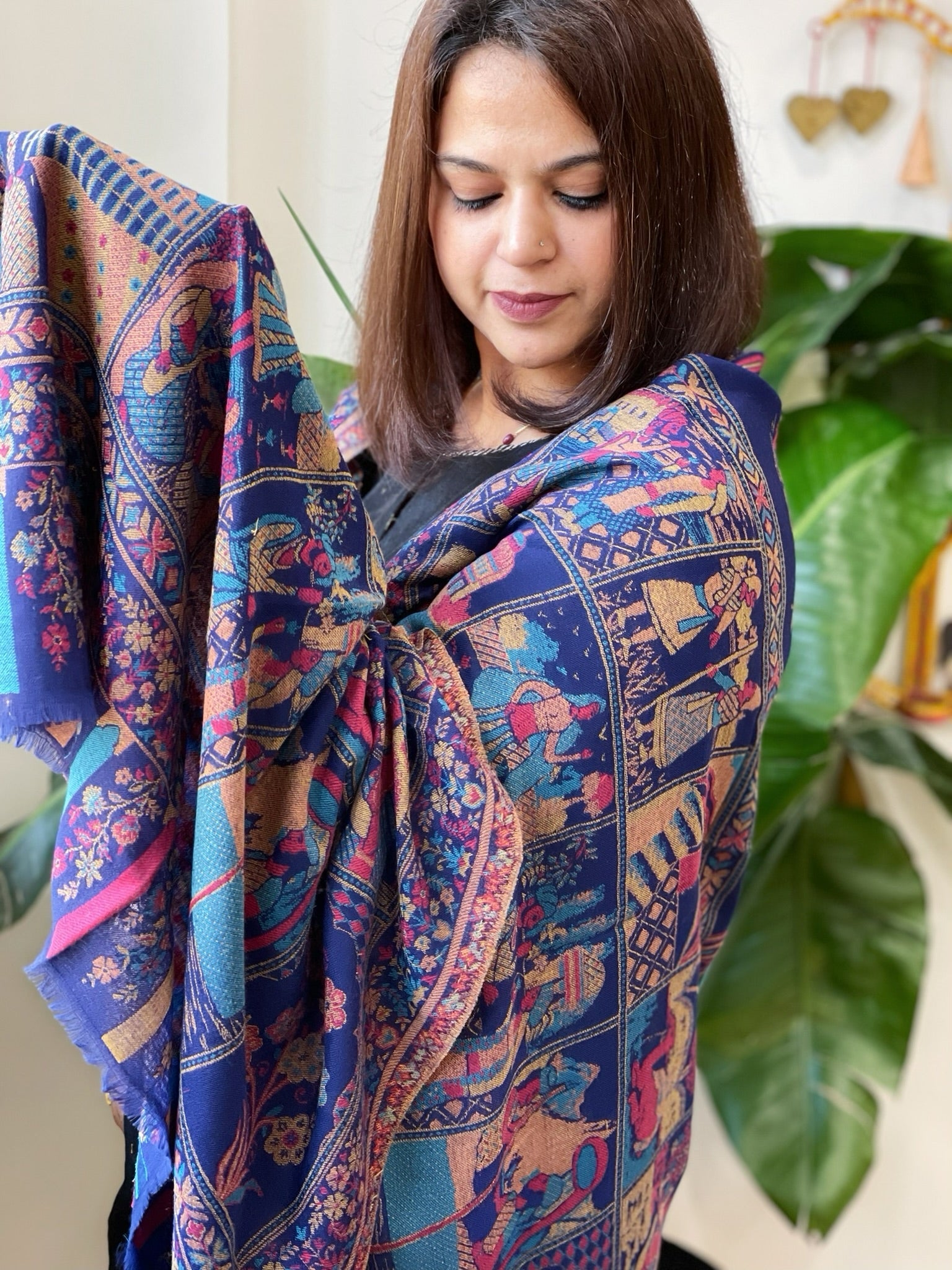 Blue Woven Kaani Jaal Pashmina Stole - Masakalee