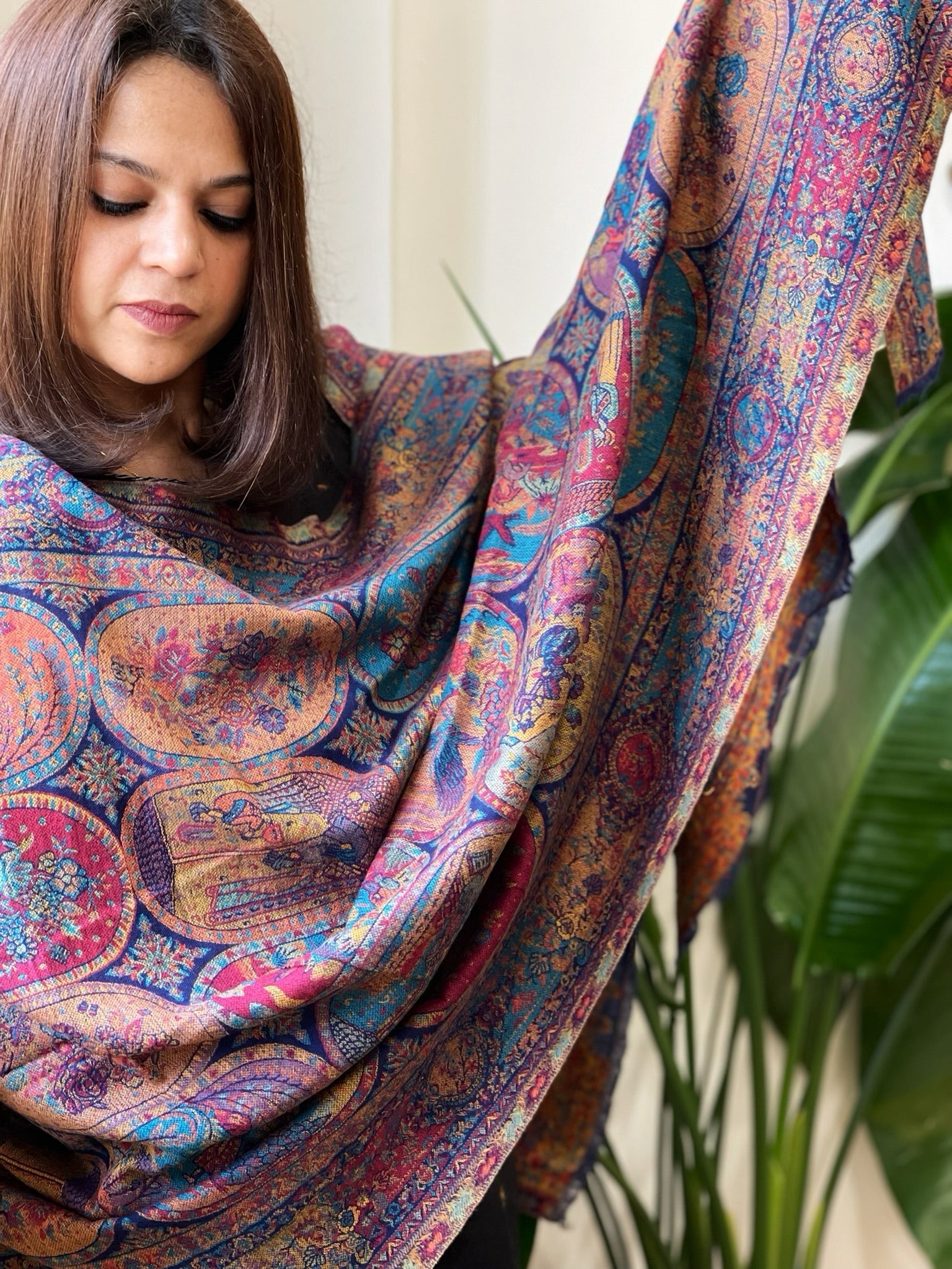 Blue Woven Kaani Jaal Pashmina Stole - Masakalee
