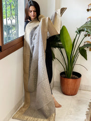 Bluish Grey Woven Banarasi Dupatta in Tissue - Masakalee