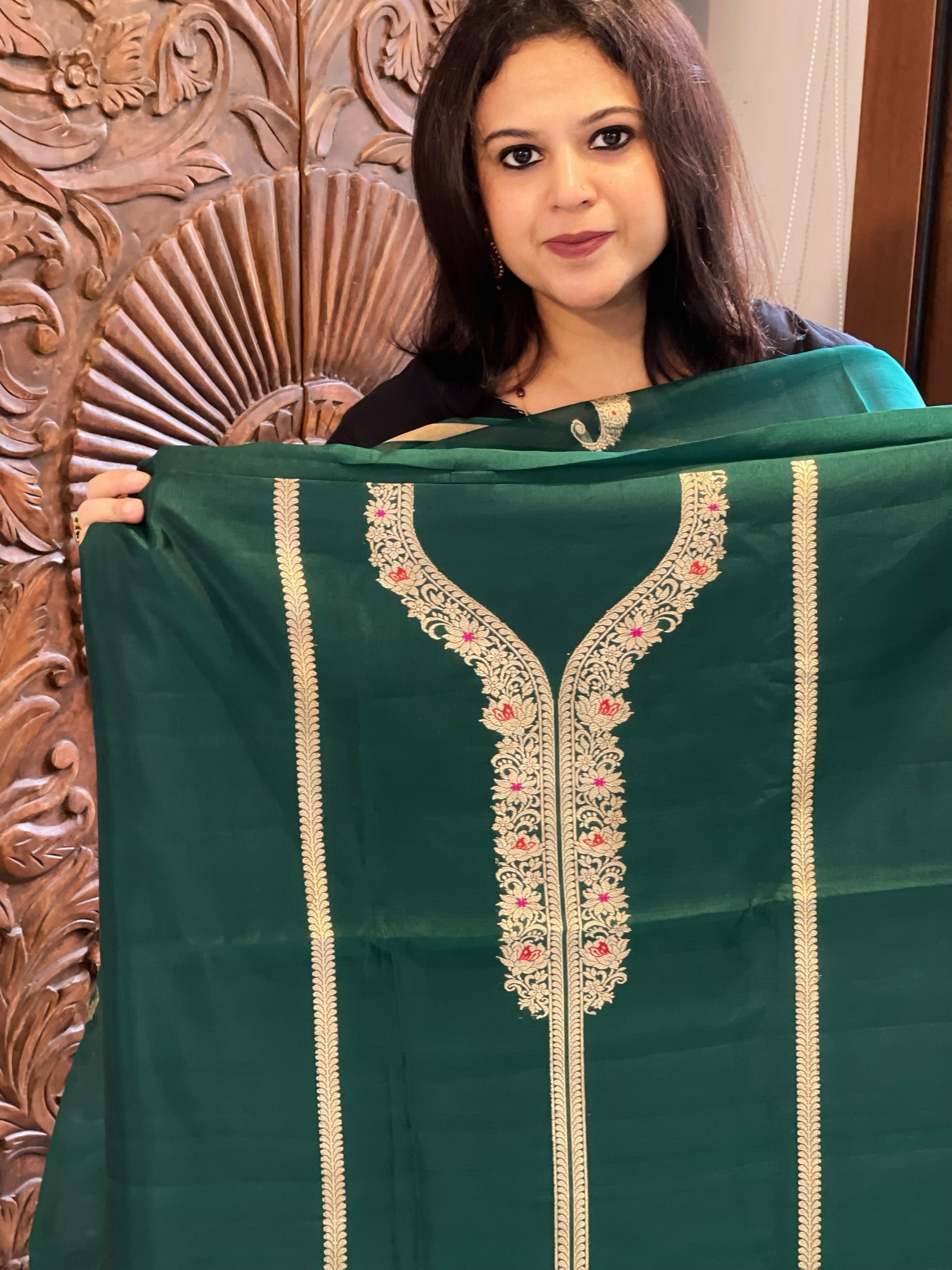Bottle Green Designer Banarasi Suit Set in Pure Silk - Masakalee