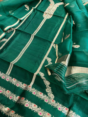 Bottle Green Designer Banarasi Suit Set in Pure Silk - Masakalee