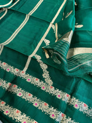 Bottle Green Designer Banarasi Suit Set in Pure Silk - Masakalee