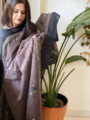 Brown Kota Cotton Handblock Printed Dupatta - Masakalee