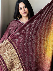 Brown Rai Bandhej Saree in Pure Gajji Silk with Zari Pallu - Masakalee