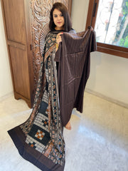 Brown Suit Set with Kantha Stitch Work on Glazed Cotton - Masakalee