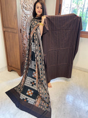 Brown Suit Set with Kantha Stitch Work on Glazed Cotton - Masakalee