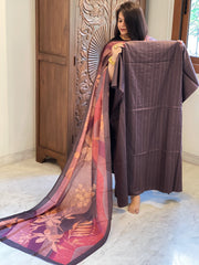 Brown Suit Set with Kantha Stitch Work on Glazed Cotton - Masakalee