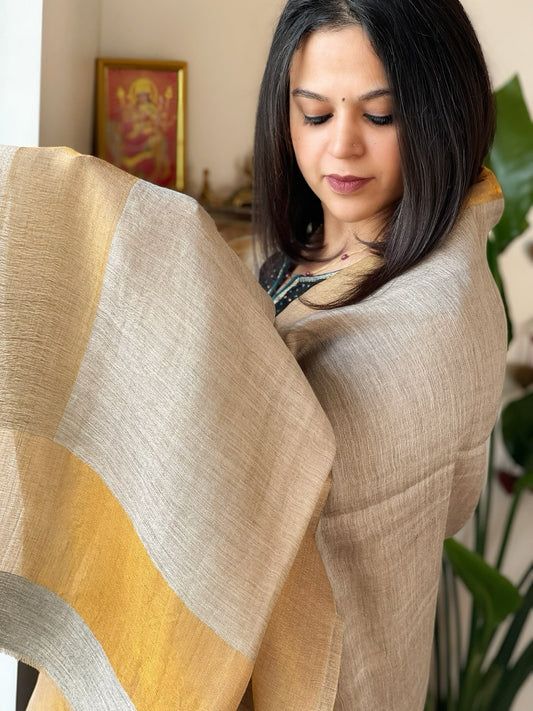 Brownish Grey Pashmina Shawl with Zari - Masakalee