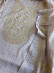Campaigne Beige Winter Suit Set with Aari Work in Pashmina Wool - Masakalee