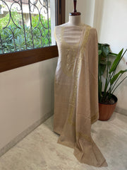 Campaigne Beige Winter Suit Set with Aari Work in Pashmina Wool - Masakalee