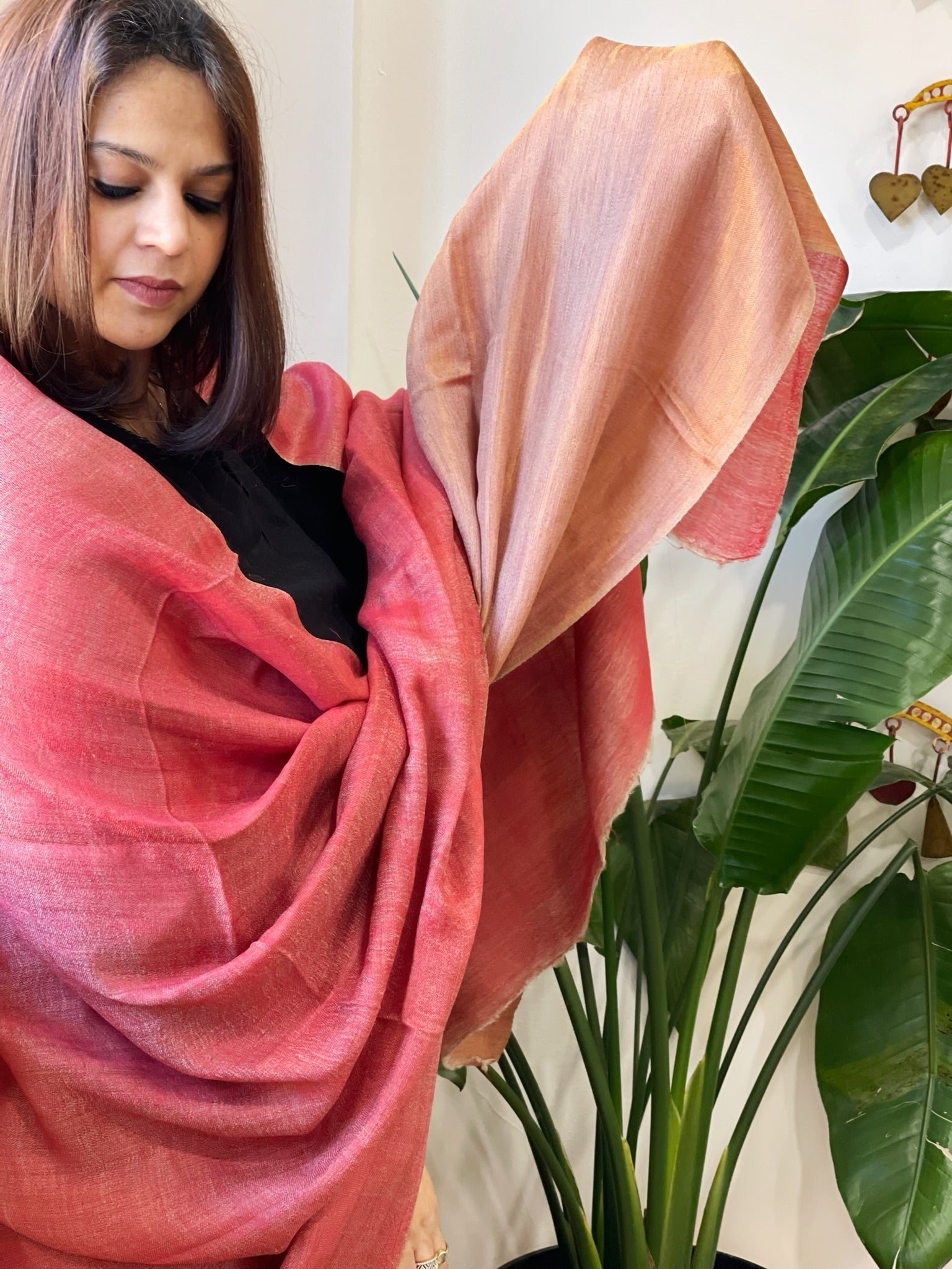Carrot Pink Pashmina Shawl with Zari - Masakalee