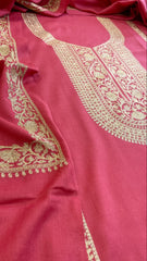 Carrot Pink Winter Suit Set with Aari Work in Pashmina Wool - Masakalee