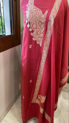 Carrot Pink Winter Suit Set with Aari Work in Pashmina Wool - Masakalee