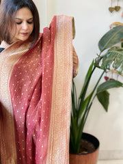 Carrot Pink Woven Banarasi Dupatta in Tissue - Masakalee