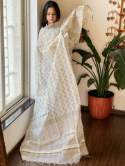 Chanderi Handblock Printed Dupatta with Mirror Handwork - Masakalee