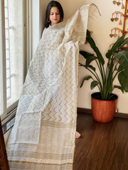 Chanderi Handblock Printed Dupatta with Mirror Handwork - Masakalee